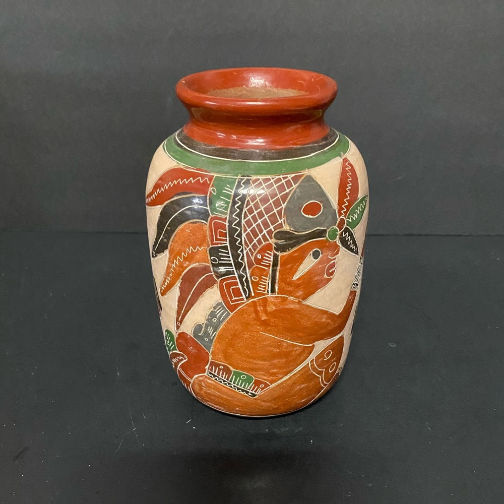 Hand Painted Pottery Vase From Costa Rica .